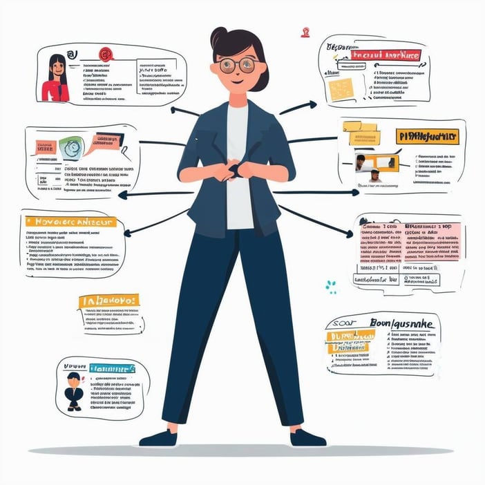 An image of a buyer persona with different attributes written around the persona