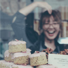 Woman looking at cake